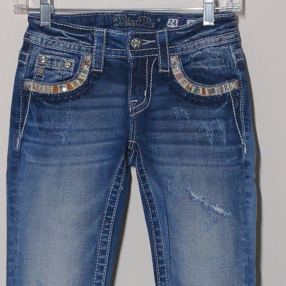 Miss Me Mid-Rise Embellished Skinny Jeans in Blue – Size 24 – EUC - Picture 3 of 15